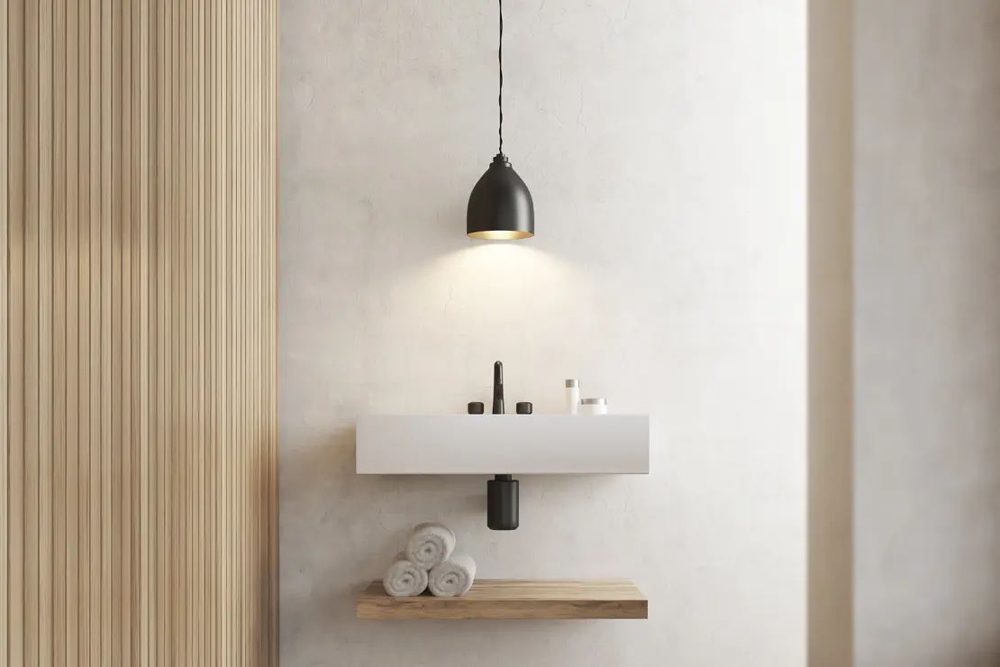 Salle de bain avec sol en béton ciré blanc Salle de bain avec sol en béton ciré blanc